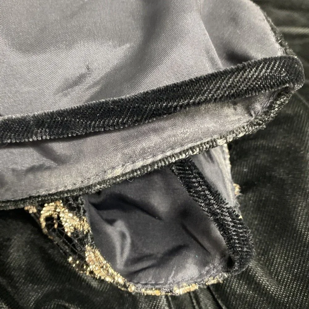 VTG New Leaf Black Gold Spaghetti Strap Velvet Back Zip Bodycon Dress Womens 5/6 - Picture 13 of 14